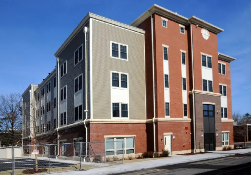 Contemporary urban apartment complex exterior view