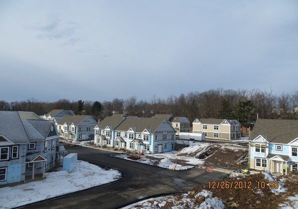 Residential area under light snow