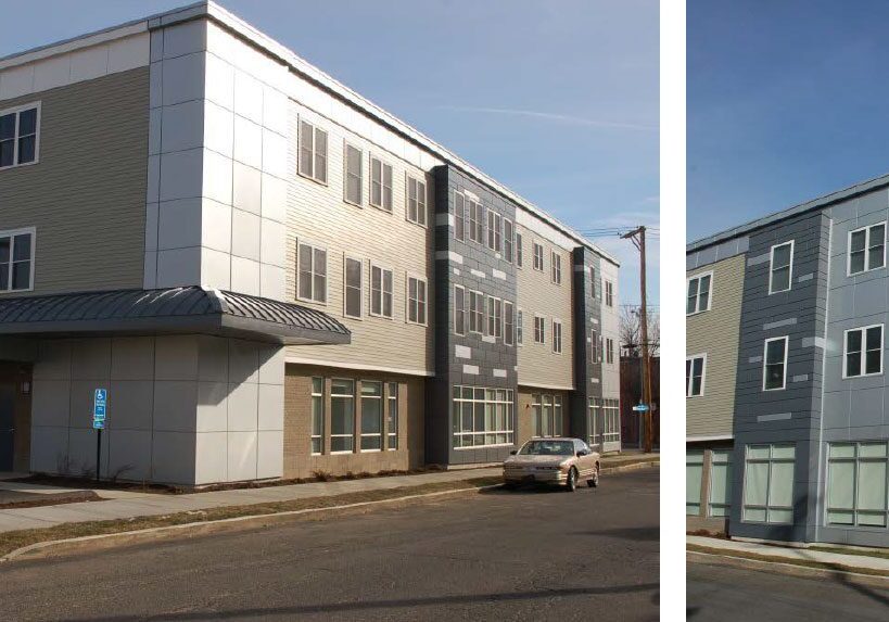 Urban architecture with metal facade