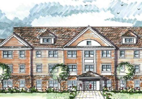 Architectural drawing of a suburban apartment complex.
